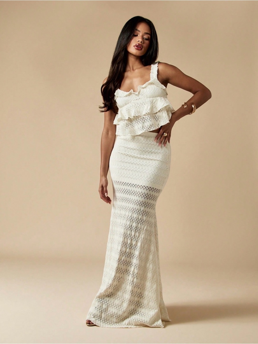Missguided Lace Ruffle Two Piece Skirt Set